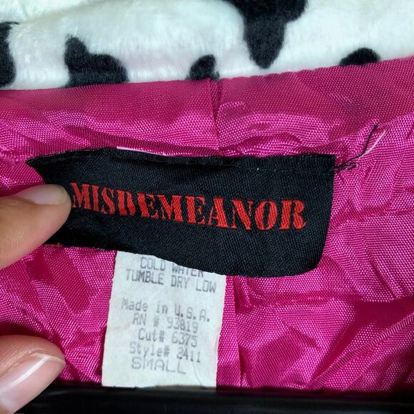 Vintage Misdemeanor Coat Black White Cow Print Boutique Animal Silk Lined S - Picture 6 of 13